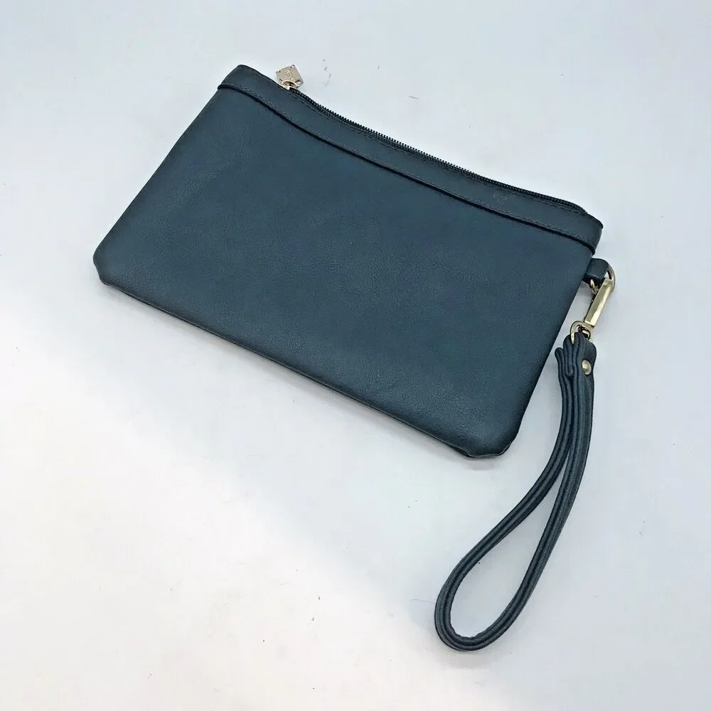 Dasein Teal Green Top Zip Wristlet Lined Vegan 9 x 6 inches Interior Zip Pocket